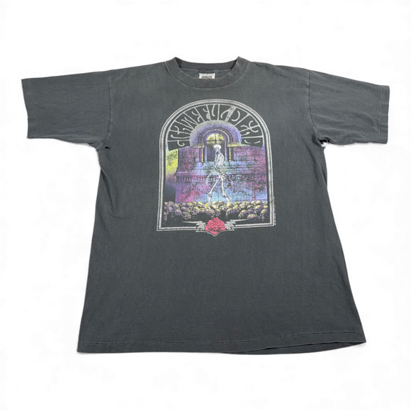 Vintage Grateful Dead Shirt Adult LARGE Black Skull Rose Walking Skeleton 90s - Picture 1 of 14